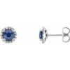 86509 / Earring / Set / Natural Blue Sapphire / Round / 5 Mm / 14K White / Natural Diamond / Pair / Friction Backs Included / Polished / Natural Blue Sapphire And 1/8 Ctw Natural Diamond Earrings