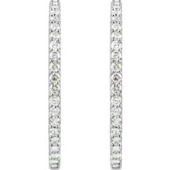 650183 / Earring / Set / Sterling Silver / Imitation White Cubic Zirconia / Round / 41.5 Mm / 2.6 Mm / 2.5 Mm / Pair / Hinged / Polished / Imitation White Cubic Zirconia Inside-Outside Hinged Hoop Earrings