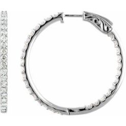 650183 / Earring / Set / Sterling Silver / Imitation White Cubic Zirconia / Round / 41.5 Mm / 2.6 Mm / 2.5 Mm / Pair / Hinged / Polished / Imitation White Cubic Zirconia Inside-Outside Hinged Hoop Earrings