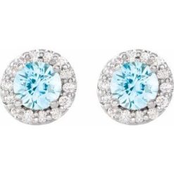 86839 / Earring / Set / Natural Aquamarine / Round / 6 Mm / 14K White / Natural Diamond / Pair / Friction Backs Included / Polished / Aquamarine And 1/4 Ctw Natural Diamond Earrings
