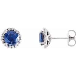 86509 / Earring / Set / Lab-Grown Blue Sapphire / Round / 5 Mm / 14K White / Natural Diamond / Pair / Friction Backs Included / Polished / Lab-Grown Blue Sapphire And 1/8 Ctw Natural Diamond Earrings
