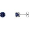 28810 / 14K White / Set / Round / Lab-Grown Blue Sapphire / Pair / 6 Mm / Friction / Friction Backs Included / 4-Prong / Polished / Woven Design Earrings With Backs