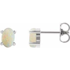 88708 / 14K White / Set / Oval / Natural White Opal / Pair / 6 X 4 Mm / Friction / Friction Backs Included / 4-Prong / Polished / Natural White Opal Cabochon 4-Prong Stud Earrings