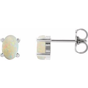 88708 / 14K White / Set / Oval / Natural White Opal / Pair / 6 X 4 Mm / Friction / Friction Backs Included / 4-Prong / Polished / Natural White Opal Cabochon 4-Prong Stud Earrings