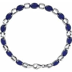 651203 / Bracelet / Set / 14K White / Oval / Lab-Grown Blue Sapphire / 7 X 5 Mm / 7 1/4 In / Polished / Lab-Grown Blue Sapphire Bracelet