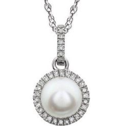 651301 / Necklace / Set / 14K White / Pearl / Cultured White Freshwater Pearl / 6.5-7.0 Mm :: 1/10 Ctw / Natural Diamond / I1-I2