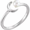 6494 / Ring / Set / Sterling Silver / Cultured White Freshwater Pearl / Pearl / 4.0-4.5 Mm / Polished / Cultured White Freshwater Pearl Crescent Moon Ring