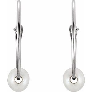 19108 / Earring / Set / Cultured White Freshwater Pearl / Pearl / 3 Mm / 14K White / Pair / Hinged / Polished / Cultured White Freshwater Pearl Youth Hoop Earrings
