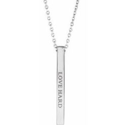 87619 / Necklace / Sterling Silver / 4-Sided / 25 X 2.5 Mm / 16-18 In / Polished / Engravable Four-Sided Vertical Bar Necklace