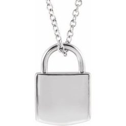 87184 / Necklace / Sterling Silver / 8.5 X 5.5 Mm / 16-18 In / Polished / Engravable Lock Necklace