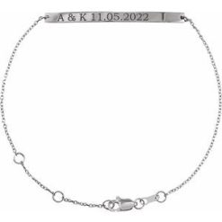 Brc887 / Bracelet / Sterling Silver / 40 X 3 Mm / 6 1/2-7 1/2 In / Polished / Engravable Skinny Bar Bracelet