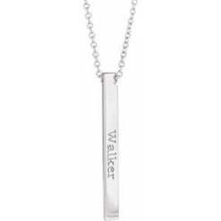 87619 / Necklace / Sterling Silver / 3-Sided / 35 X 3 Mm / 16-18 In / Polished / Engravable Three-Sided Bar Necklace