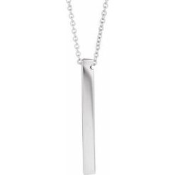 87619 / Necklace / Sterling Silver / 3-Sided / 35 X 3 Mm / 16-18 In / Polished / Engravable Three-Sided Bar Necklace
