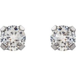 21506 / 14Kwgp / Set / Round / Imitation White Cubic Zirconia / Pair / 3 Mm / Piercing / Piercing Backs Included / 4-Prong / Polished / Cubic Zirconia Piercing Earrings