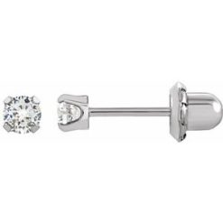 21506 / 14Kwgp / Set / Round / Imitation White Cubic Zirconia / Pair / 3 Mm / Piercing / Piercing Backs Included / 4-Prong / Polished / Cubic Zirconia Piercing Earrings