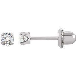 21506 / 14Kwgp / Set / Round / Imitation White Cubic Zirconia / Pair / 3 Mm / Piercing / Piercing Backs Included / 4-Prong / Polished / Cubic Zirconia Piercing Earrings