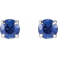 2000243 / 14K White / Set / Round / Lab-Grown Blue Sapphire / Pair / 5 Mm / Friction / Friction Backs Included / 4-Prong / Polished / Lab-Grown Blue Sapphire 4-Claw Prong Basket Earrings