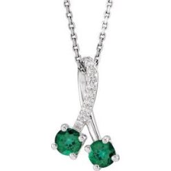86728 / Necklace / Set / 14K White / Round / Lab-Grown Emerald / 4Mm :: 0.05 Ctw / Natural Diamond / I1