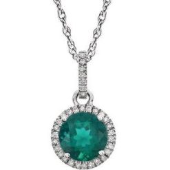 651301 / Necklace / Set / 14K White / Round / Lab-Grown Emerald / 7Mm :: 1/10 Ctw / Natural Diamond / I1-I2