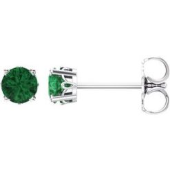 1924 / 14K White / Set / Round / Lab-Grown Emerald / Pair / 4 Mm / Friction / Friction Backs Included / 4-Prong / Polished / Scroll Setting Stud Earrings