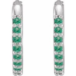 87382 / Earring / Set / 14K White / Lab-Grown Emerald / Round / 12.5 Mm / 1.6 Mm / 1.3 Mm / Pair / Hinged / Polished / Lab-Grown Emerald Hinged Hoop Earrings