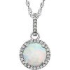 651301 / Necklace / Set / 14K White / Round / Lab-Grown White Opal / 7Mm :: 1/10 Ctw / Natural Diamond / I1-I2