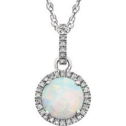 651301 / Necklace / Set / 14K White / Round / Lab-Grown White Opal / 7Mm :: 1/10 Ctw / Natural Diamond / I1-I2