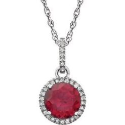 651301 / Necklace / Set / 14K White / Round / Lab-Grown Ruby / 7Mm :: 1/10 Ctw / Natural Diamond / I1-I2
