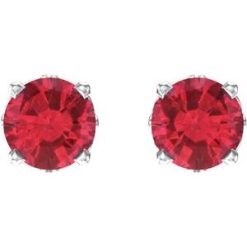 1924 / 14K White / Set / Round / Lab-Grown Ruby / Pair / 4 Mm / Friction / Friction Backs Included / 4-Prong / Polished / Scroll Setting Stud Earrings
