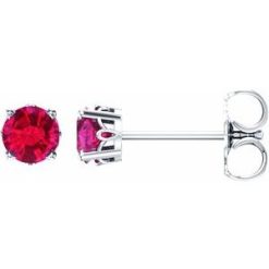 1924 / 14K White / Set / Round / Lab-Grown Ruby / Pair / 4 Mm / Friction / Friction Backs Included / 4-Prong / Polished / Scroll Setting Stud Earrings