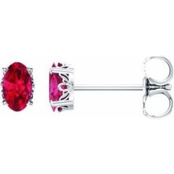 1920 / 14K White / Set / Oval / Lab-Grown Ruby / Pair / 5 X 3 Mm / Friction / Friction Backs Included / 4-Prong / Polished / Scroll Setting Stud Earrings