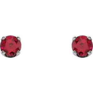 651643 / 14K White / Set / Round / Lab-Grown Ruby / Pair / 3 Mm / Threaded / Threaded Backs Included / 4-Prong / Polished / Youth Earrings With Backs