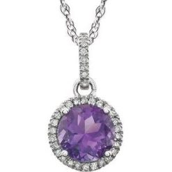 651301 / Necklace / Set / 14K White / Round / Natural Amethyst / 7Mm :: 1/10 Ctw / Natural Diamond / I1-I2