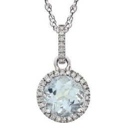 651301 / Necklace / Set / 14K White / Round / Natural Aquamarine / 7Mm :: 1/10 Ctw / Natural Diamond / I1-I2