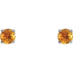 651643 / 14K White / Set / Round / Natural Citrine / Pair / 3 Mm / Threaded / Threaded Backs Included / 4-Prong / Polished / Youth Earrings With Backs