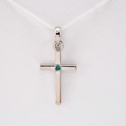 R42326 / Pendant / Set / 14K White / Round / Natural Emerald / 1.25 Mm / Polished / Cross Pendant