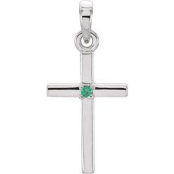 R42326 / Pendant / Set / 14K White / Round / Natural Emerald / 1.25 Mm / Polished / Cross Pendant