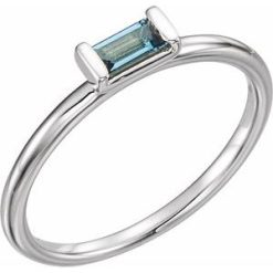 71882 / Ring / Set / 14K White / Natural London Blue Topaz / Straight Baguette / 5 X 2.5 Mm / Polished / Natural London Blue Topaz Stackable Ring