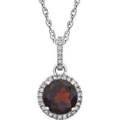 651301 / Necklace / Set / 14K White / Round / Natural Mozambique Garnet / 7Mm :: 1/10 Ctw / Natural Diamond / I1-I2