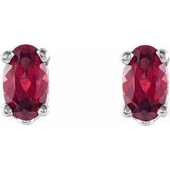 1920 / 14K White / Set / Oval / Natural Mozambique Garnet / Pair / 5 X 3 Mm / Friction / Friction Backs Included / 4-Prong / Polished / Scroll Setting Stud Earrings