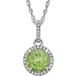 651301 / Necklace / Set / 14K White / Round / Natural Peridot / 7Mm :: 1/10 Ctw / I1-I2