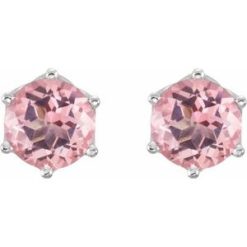 28808 / Earring / Set / Natural Pink Morganite / Round / 6 Mm / 14K White / Pair / Friction Backs Included / Polished / Natural Pink Morganite Earrings With Backs
