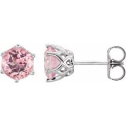 28808 / Earring / Set / Natural Pink Morganite / Round / 6 Mm / 14K White / Pair / Friction Backs Included / Polished / Natural Pink Morganite Earrings With Backs
