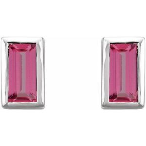 2000410 / 14K White / Set / Straight Baguette / Natural Pink Tourmaline / Pair / 4 X 2 Mm / Friction / Friction Backs Included / Bezel / Polished / Natural Pink Tourmaline Bezel-Set Earrings