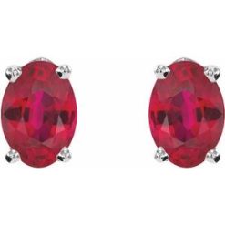 1870 / 14K White / Set / Oval / Natural Ruby / Pair / 6 X 4 Mm / Friction / Friction Backs Included / 4-Prong / Polished / Natural Ruby 4-Prong Earrings