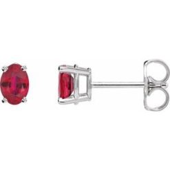1870 / 14K White / Set / Oval / Natural Ruby / Pair / 6 X 4 Mm / Friction / Friction Backs Included / 4-Prong / Polished / Natural Ruby 4-Prong Earrings