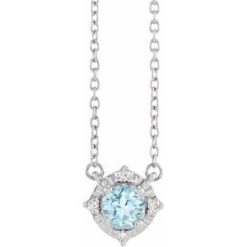 653714 / Necklace / Set / Sterling Silver / Round / Natural Sky Blue Topaz / 4.5Mm :: 0.04 Ctw / Natural Diamond / I2