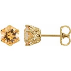28808 / Earring / Set / Natural Pink Morganite / Round / 6 Mm / 14K White / Pair / Friction Backs Included / Polished / Natural Pink Morganite Earrings With Backs