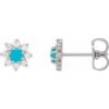 88035 / Earring / Set / Natural Turquoise / Round / 3 Mm / 14K White / Natural Diamond / Pair / Friction Backs Included / Polished / Natural Turquoise And 1/8 Ctw Natural Diamond Cabochon Flower Earrings