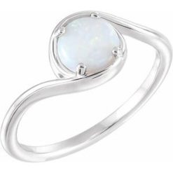 71980 / Ring / Set / Sterling Silver / Natural White Opal / Round / 6 Mm / Polished / Natural White Opal Bypass Ring